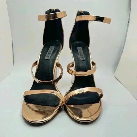 CAPE ROBBIN MARIA glitter block heel strappy rose gold zipper back - Picture 3 of 6